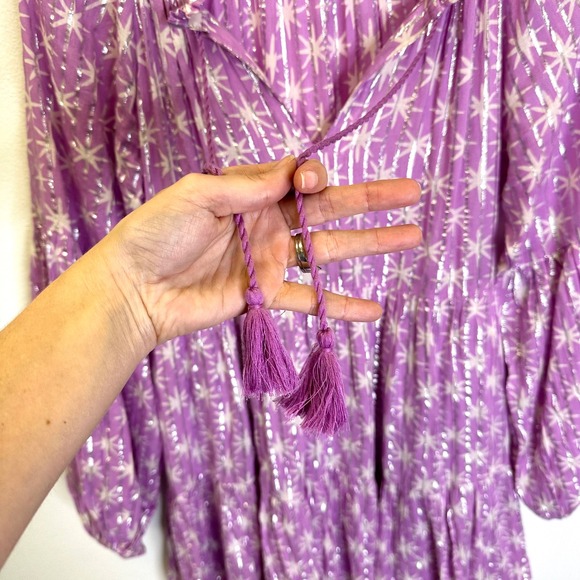 Oliphant Tiered Balloon Sleeve Star Print Dress Purple Size S - Picture 4 of 8